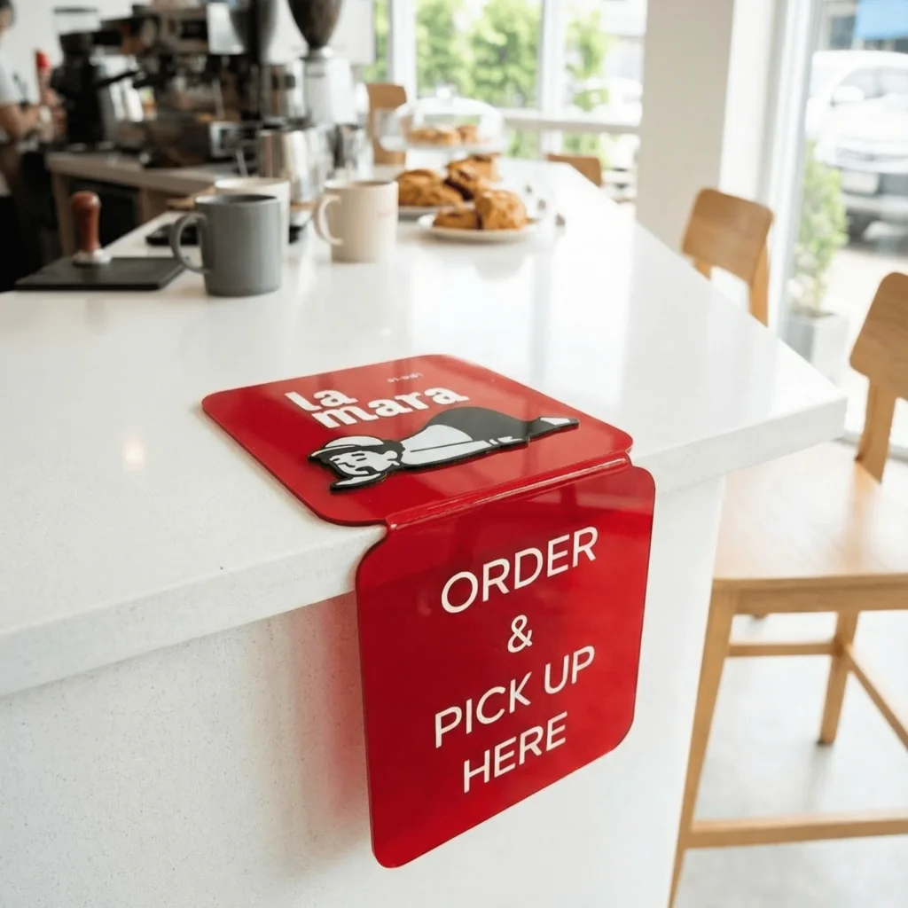 ACRYLIC HANGING SIGN | ป้ายอะคริลิคติดโต๊ะ ป้ายเคาน์เตอร์ ป้าย QR Code และป้ายรับสินค้า