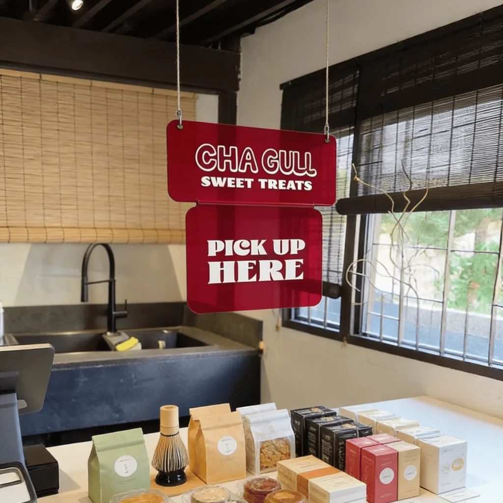ACRYLIC HANGING SIGN | ป้ายอะคริลิคติดโต๊ะ ป้ายเคาน์เตอร์ ป้าย QR Code และป้ายรับสินค้า