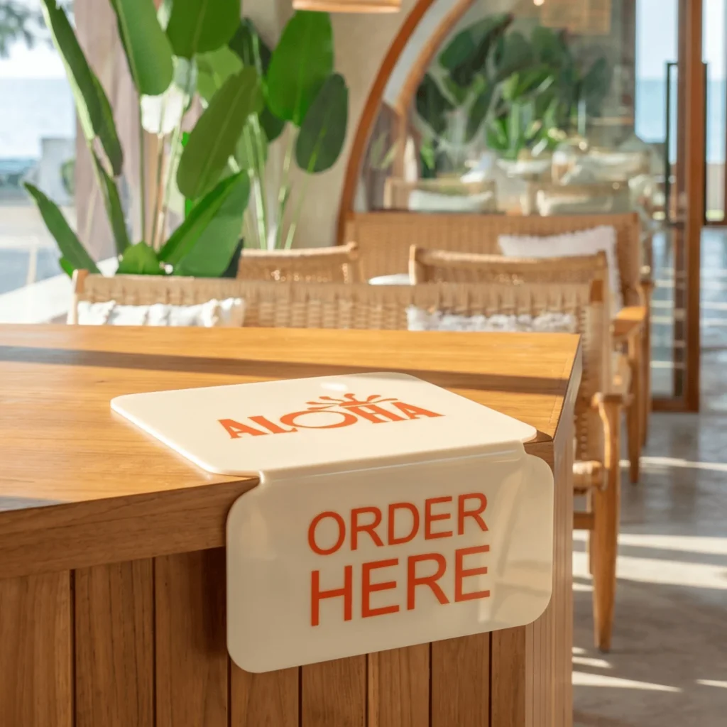 ACRYLIC HANGING SIGN | ป้ายอะคริลิคติดโต๊ะ ป้ายเคาน์เตอร์ ป้าย QR Code และป้ายรับสินค้า