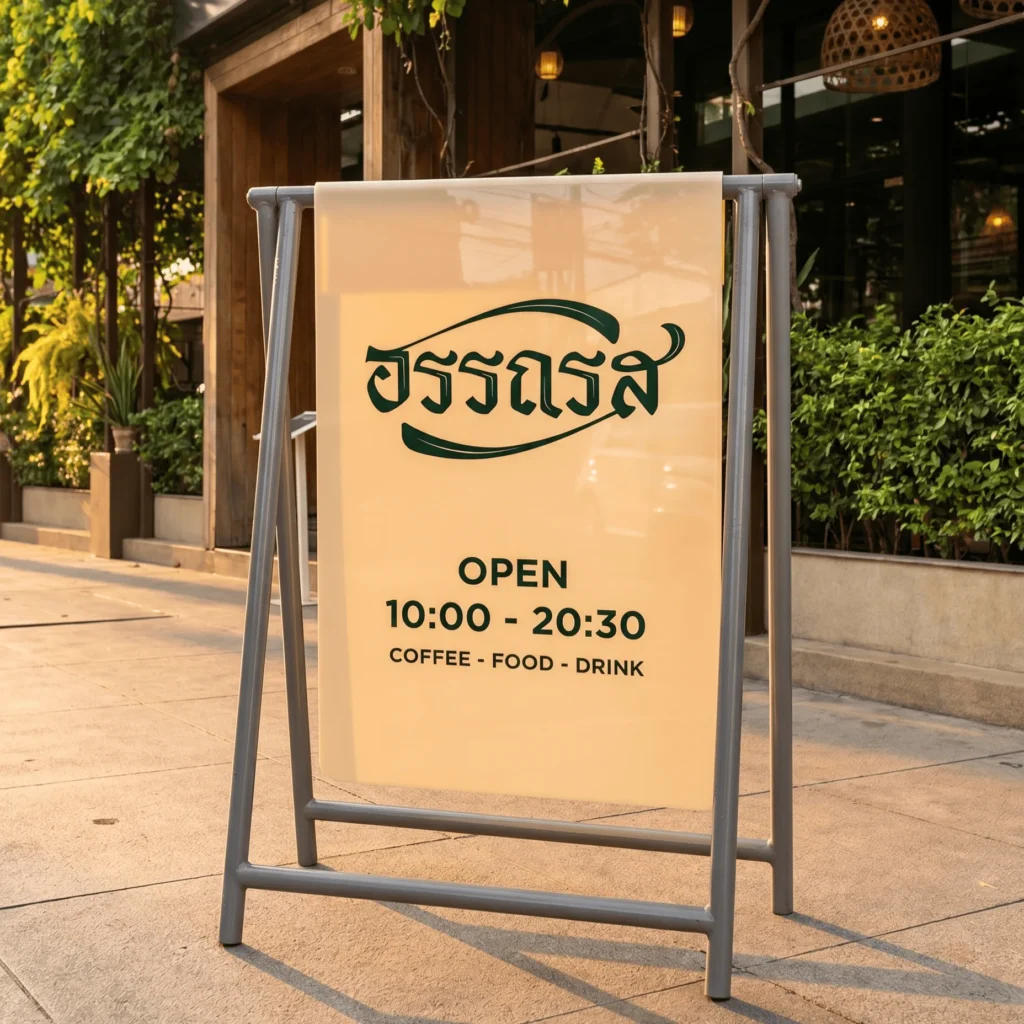 ACRYLIC SIGNME | ป้ายอะคริลิคตั้งหน้าร้าน พร้อมขาตั้งโครงเหล็ก