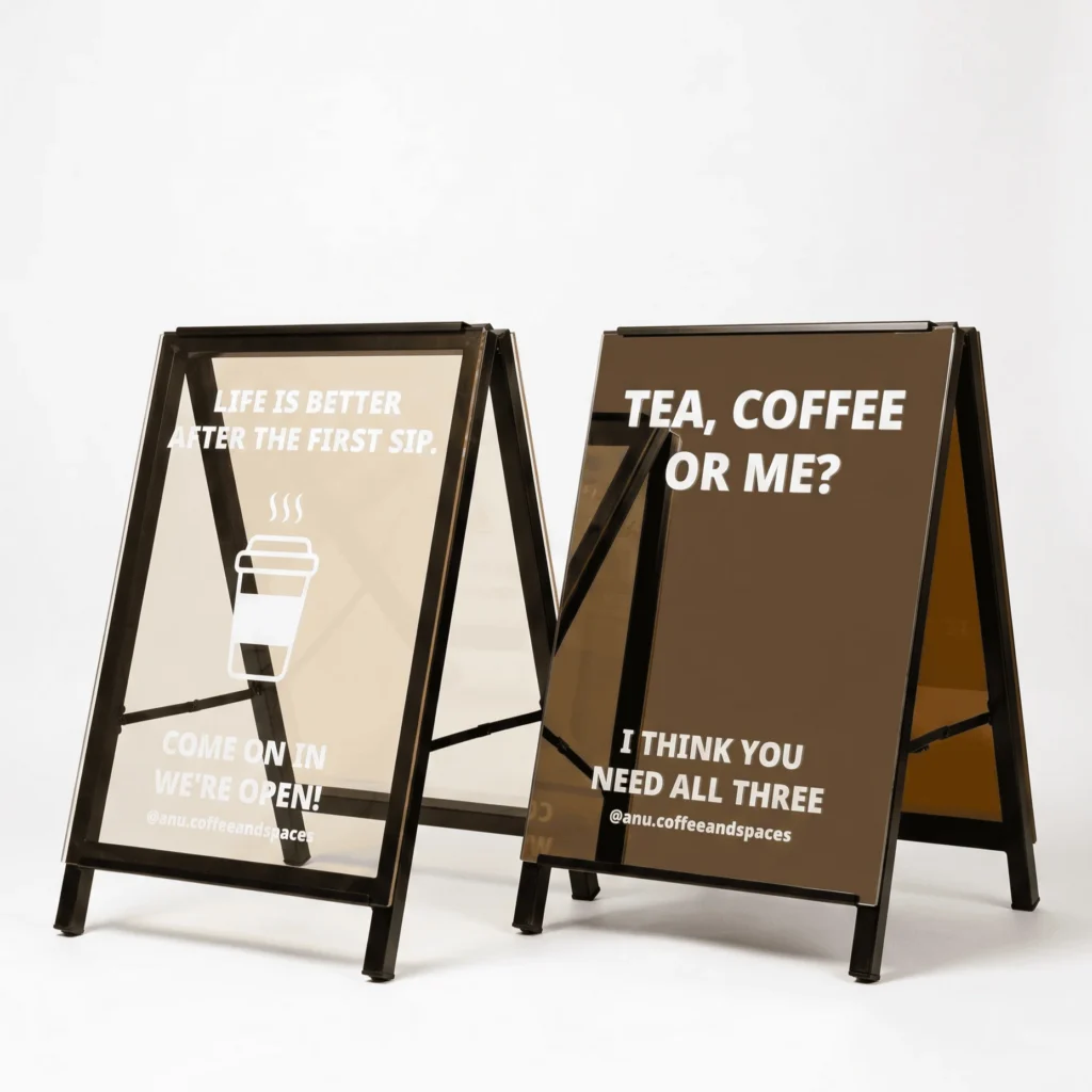 ACRYLIC Tent Sign ป้ายอะคริลิคตั้งหน้าร้าน พร้อมขาตั้งโครงเหล็ก